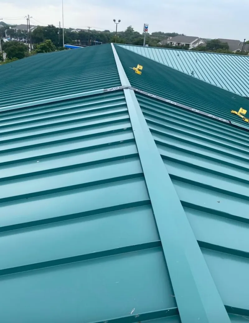 Green commercial metal roof ridge and valley for Metal Roof Repair in Cresskill